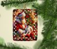 Jack Russell Terrier and Santa Claus Porcelain Ornament Christmas Tree Hanging Decorations for Home Christmas Holiday, Rectangle, Gift, Multicolor