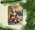 Chihuahua and Santa Claus Porcelain Ornament Christmas Tree Hanging Decorations for Home Christmas Holiday, Rectangle, Gift, Multicolor