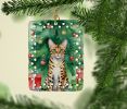 Bengal Cat By the Christmas Tree Porcelain Ornament Christmas Tree Hanging Decorations for Home Christmas Holiday, Rectangle, Gift, Multicolor