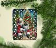 Keeshond and Santa Claus Porcelain Ornament Christmas Tree Hanging Decorations for Home Christmas Holiday, Rectangle, Gift, Multicolor