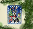 Schnauzer Christmas Reindeer Porcelain Ornament Christmas Tree Hanging Decorations for Home Christmas Holiday, Rectangle, Gift, Multicolor