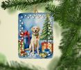 Yellow Labrador Retriever Christmas Reindeer Porcelain Ornament Christmas Tree Hanging Decorations for Home Christmas Holiday, Rectangle, Gift