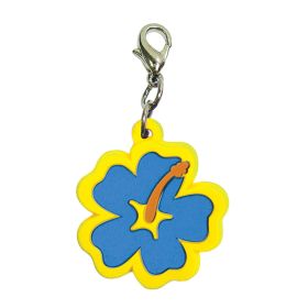 Soft PVC Rubber Hibiscus Charms (Color: Blue w/Yellow Trim, size: 1" diameter)
