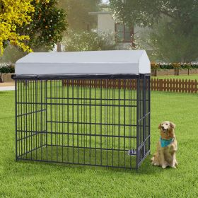 Large Dog Kennel Outdoor Pet Pens Dogs Run Enclosure Animal Hutch Metal Coop Fence with Roof Cover(6.6'L x 3.9'W x 5.9'H) (Color: as Pic)