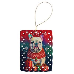 English Bulldog Holiday Christmas Porcelain Ornament Christmas Tree Hanging Decorations for Home Christmas Holiday, Rectangle, Gift, Multicolor (Default: Default)