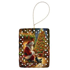 Yorkshire Terrier Yorkie and Santa Claus Porcelain Ornament Christmas Tree Hanging Decorations for Home Christmas Holiday, Rectangle, Gift, Multicolor (Default: Default)