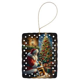 Corgi and Santa Claus Porcelain Ornament Christmas Tree Hanging Decorations for Home Christmas Holiday, Rectangle, Gift, Multicolor (Default: Default)