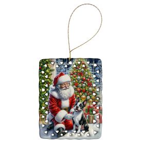 Boston Terrier and Santa Claus Porcelain Ornament Christmas Tree Hanging Decorations for Home Christmas Holiday, Rectangle, Gift, Multicolor (Default: Default)