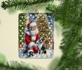 Boston Terrier and Santa Claus Porcelain Ornament Christmas Tree Hanging Decorations for Home Christmas Holiday, Rectangle, Gift, Multicolor
