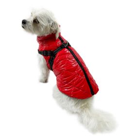 Water Resistant Puffy Vest with Built In Harness (Color: Red, size: M)